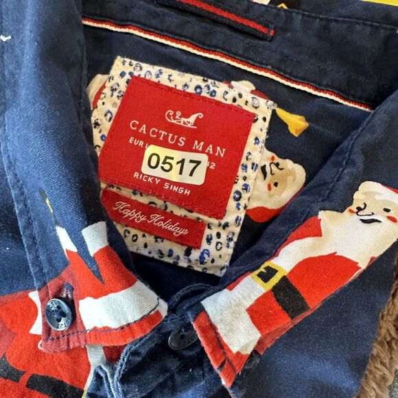 Cactus Man Santa Shirt Men Large Button Up Holiday Ugly Christmas Shirt Funny - Picture 14 of 14